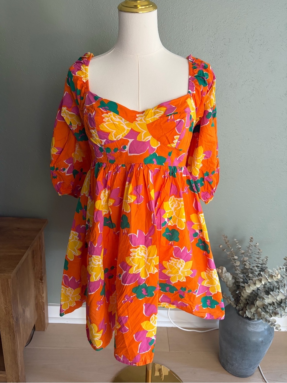Altar'd State Orange Smocked Floral mini dress